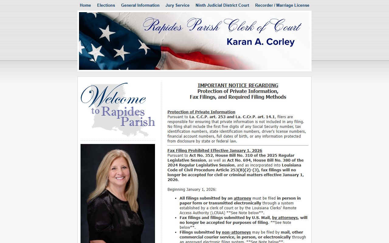 Rapides Parish Clerk of Court website for Alexandria criminal court records