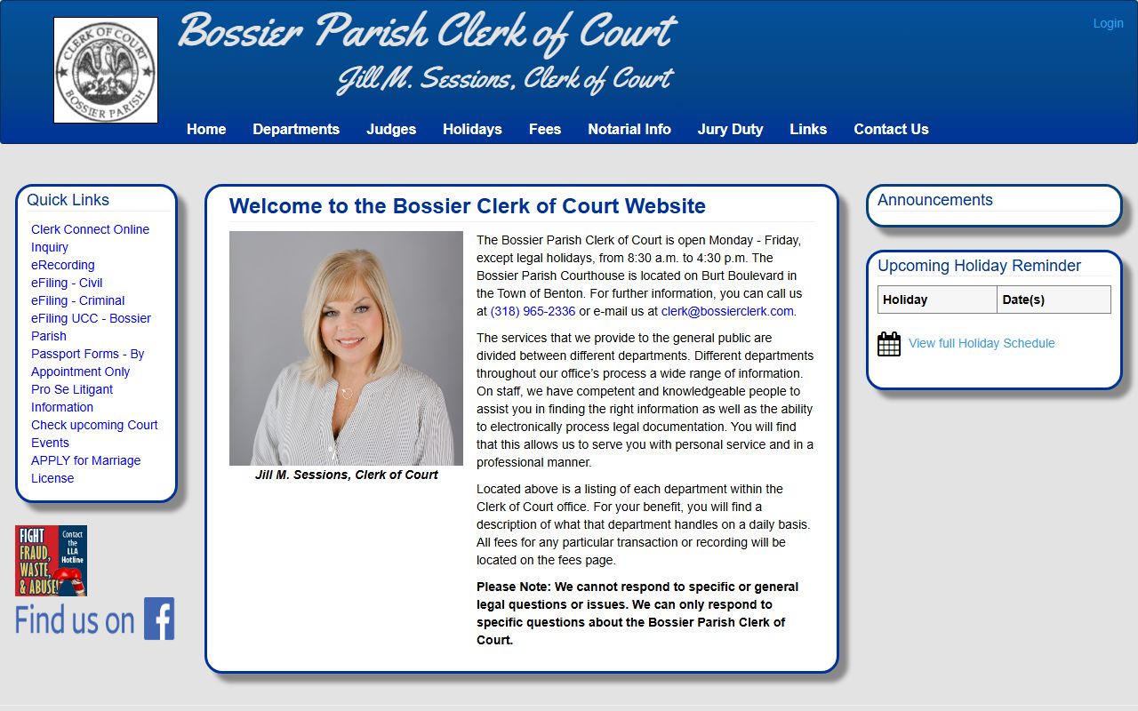 Bossier Parish Clerk of Court for Bossier City criminal court records