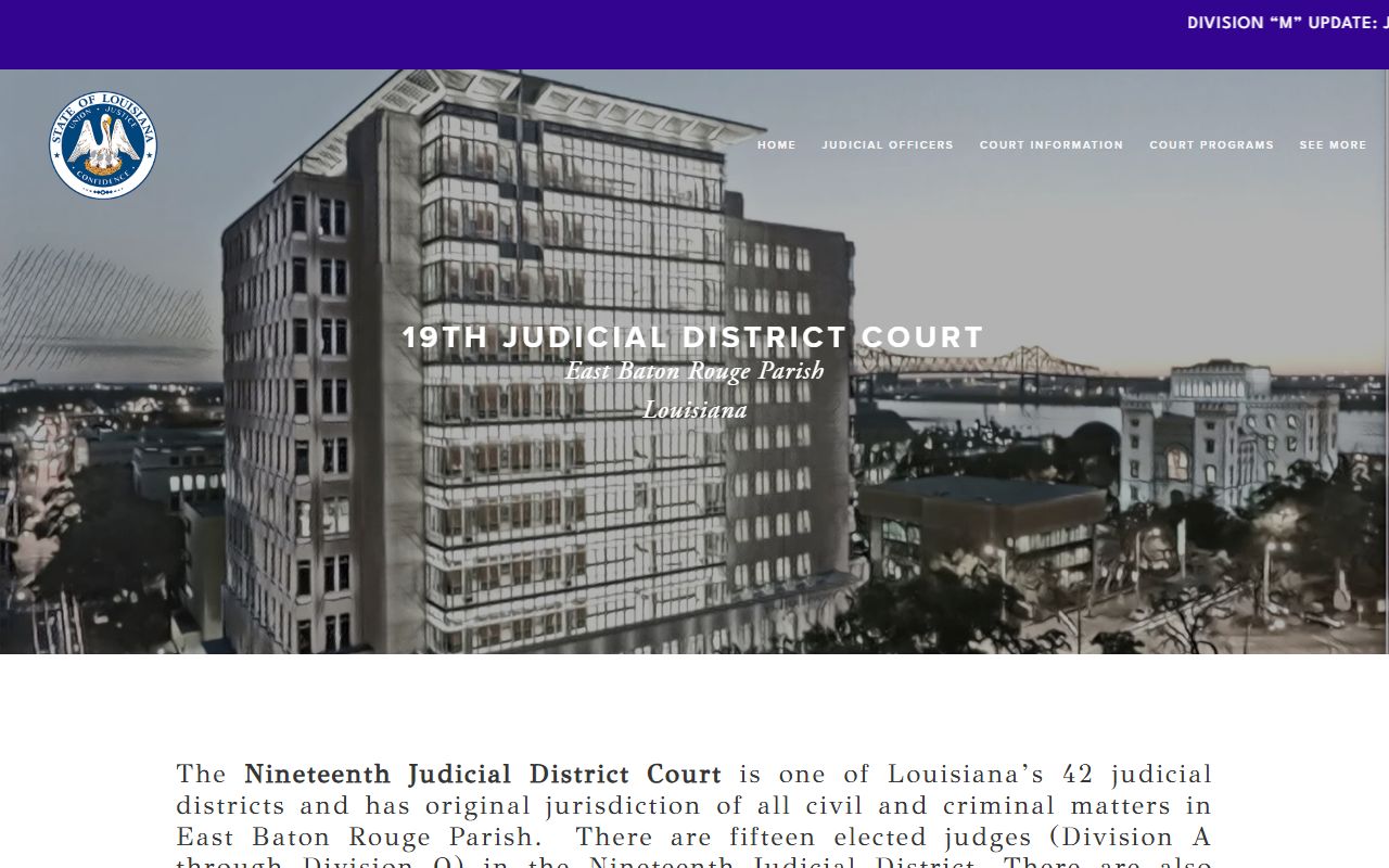 19th Judicial District Court website for Central Louisiana criminal court records