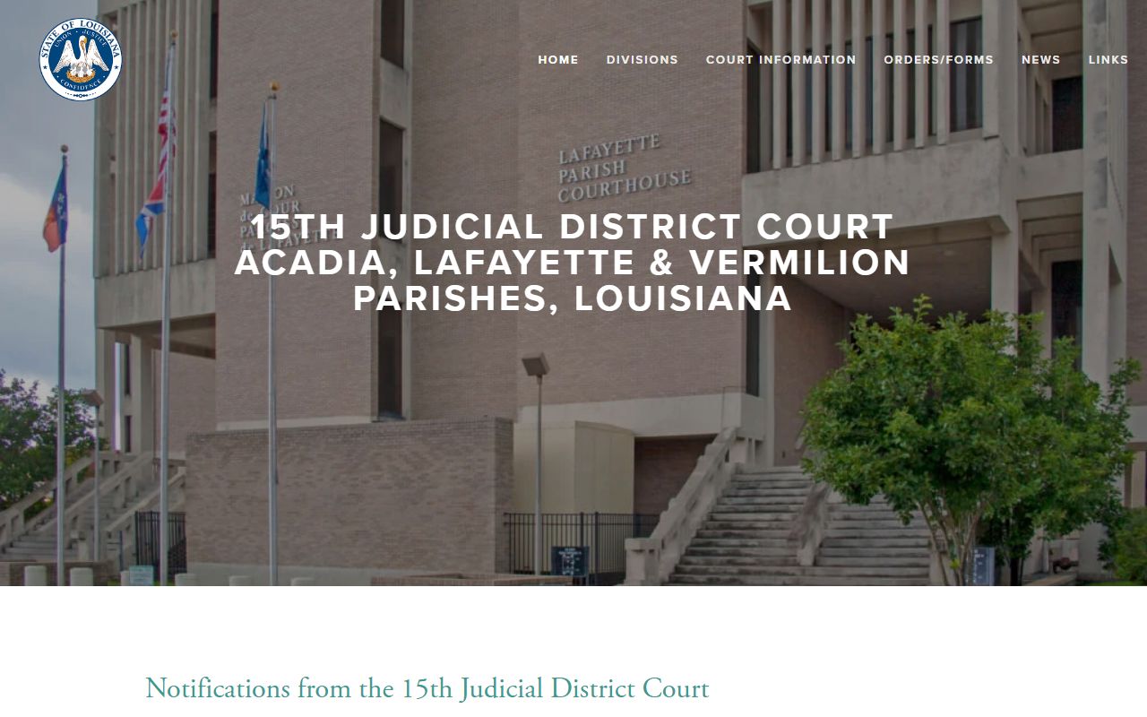 15th Judicial District Court website for Lafayette criminal court records