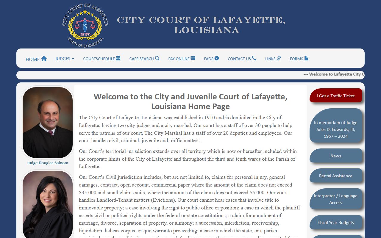 Lafayette City Court website for local criminal records