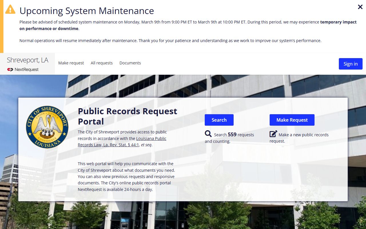 Shreveport online records portal