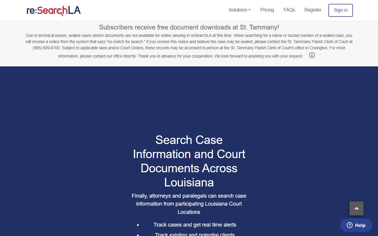 reSearchLA portal for Slidell and St. Tammany Parish criminal records