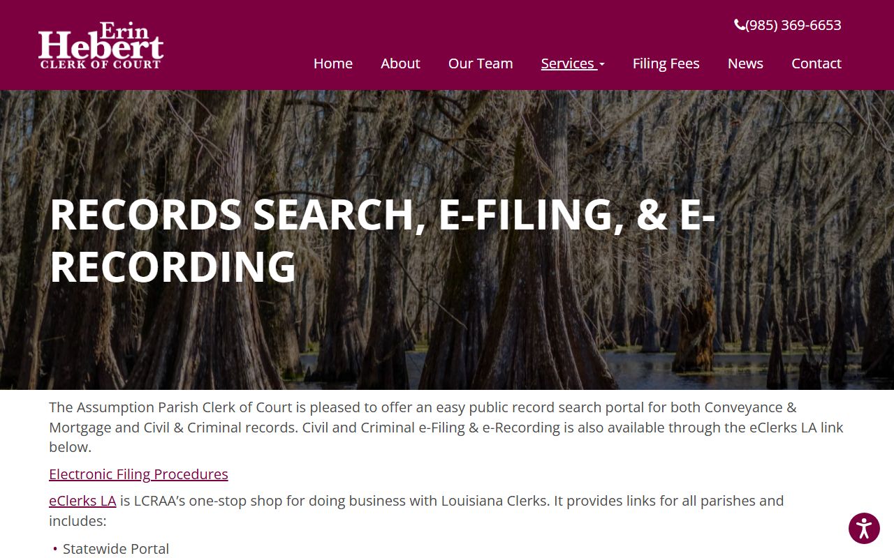 Assumption Parish Clerk LCRAA portal for criminal court records