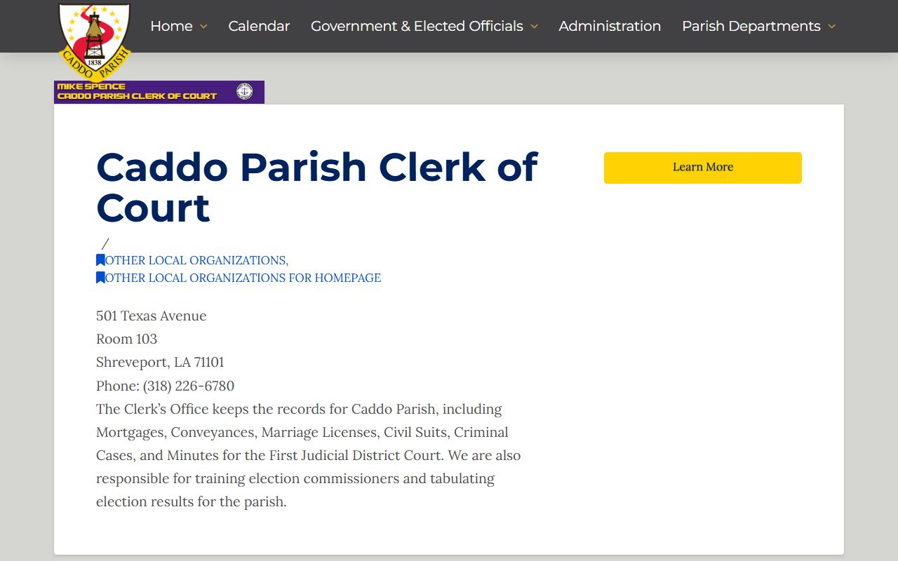Caddo Parish Clerk of Court for criminal court records in Shreveport