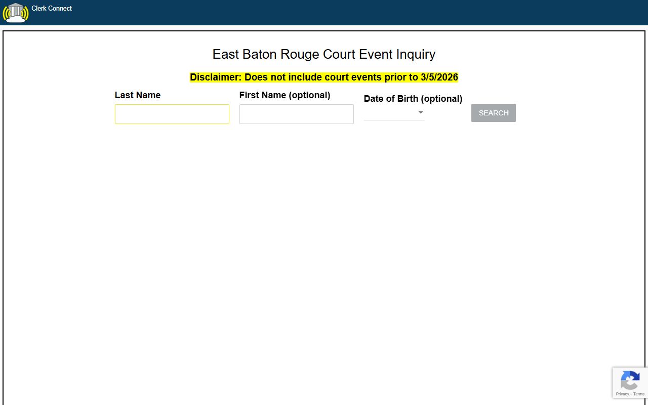 Clerk Connect EBR portal for East Baton Rouge Parish criminal court records
