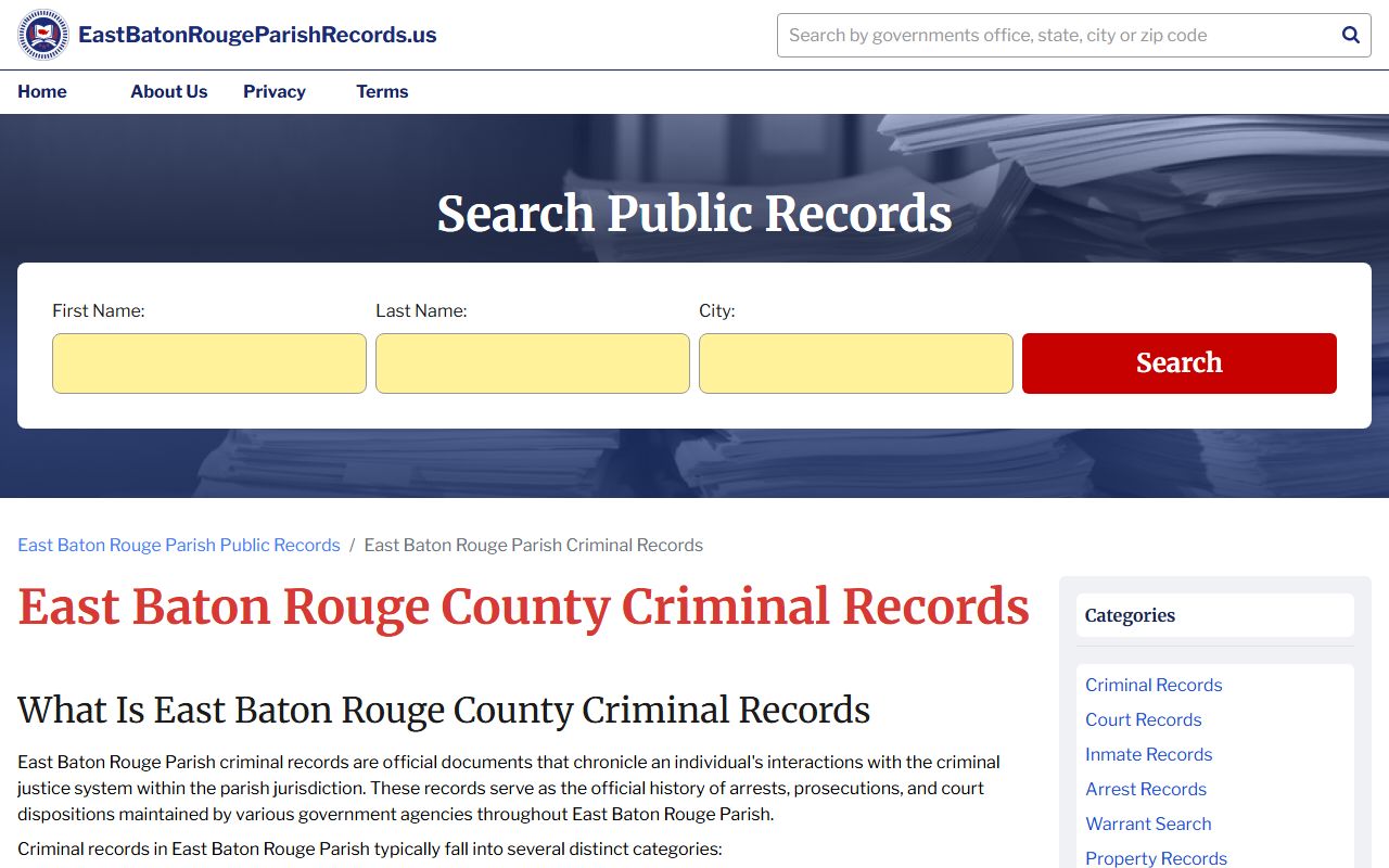 East Baton Rouge Parish criminal records search portal