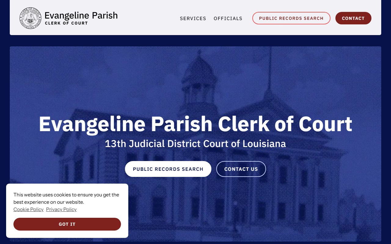 Evangeline Parish Clerk of Court website for criminal court records in Ville Platte