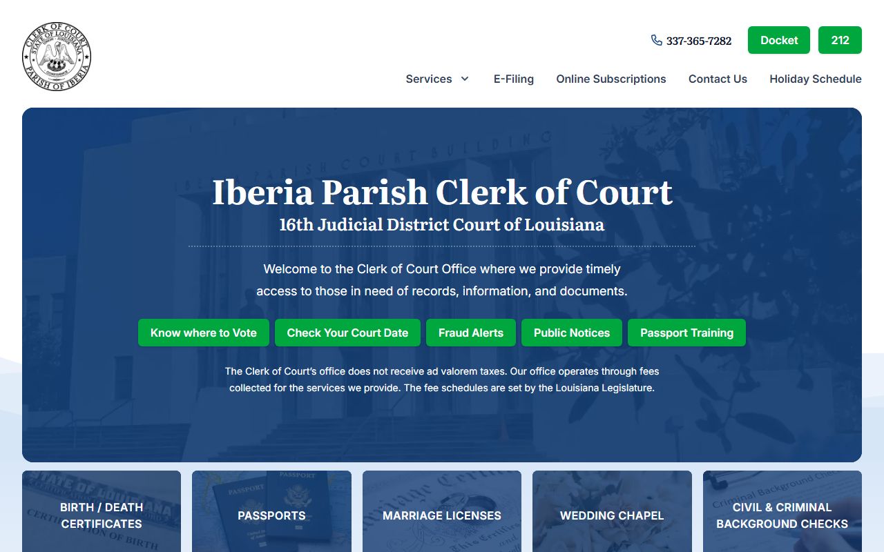 Iberia Parish Clerk of Court website for criminal court records