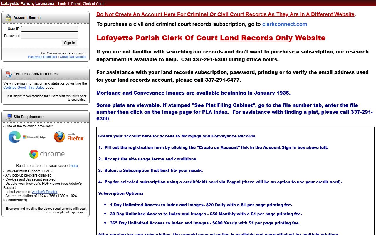 lafayette parish criminal court records land records portal login