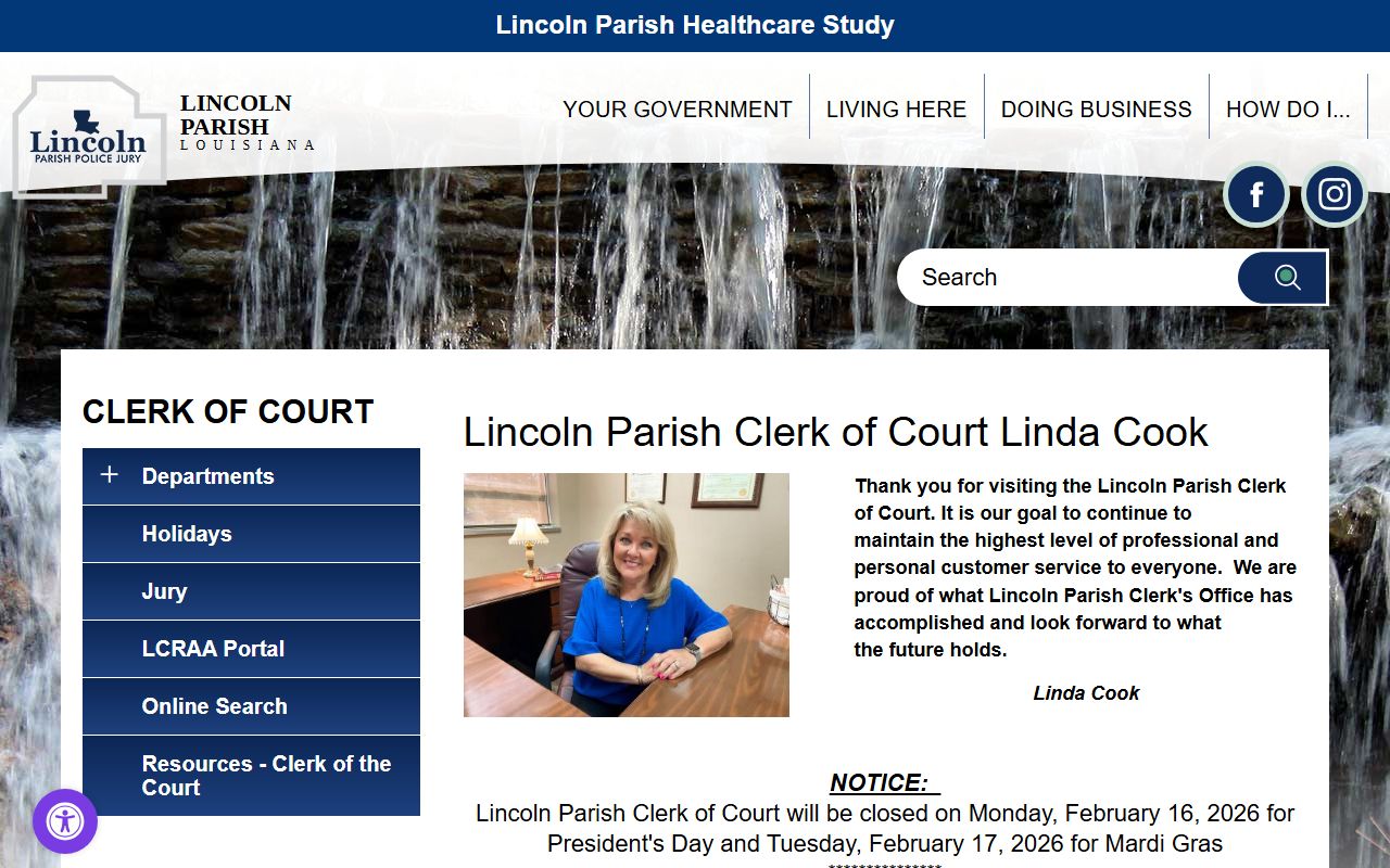 Lincoln Parish Clerk of Court website for criminal court records