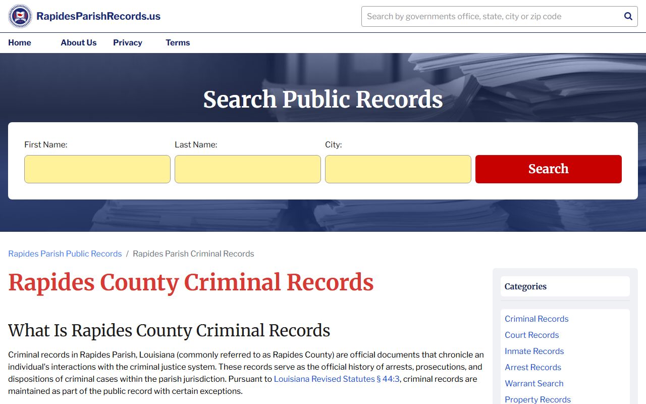 Rapides Parish criminal records search interface