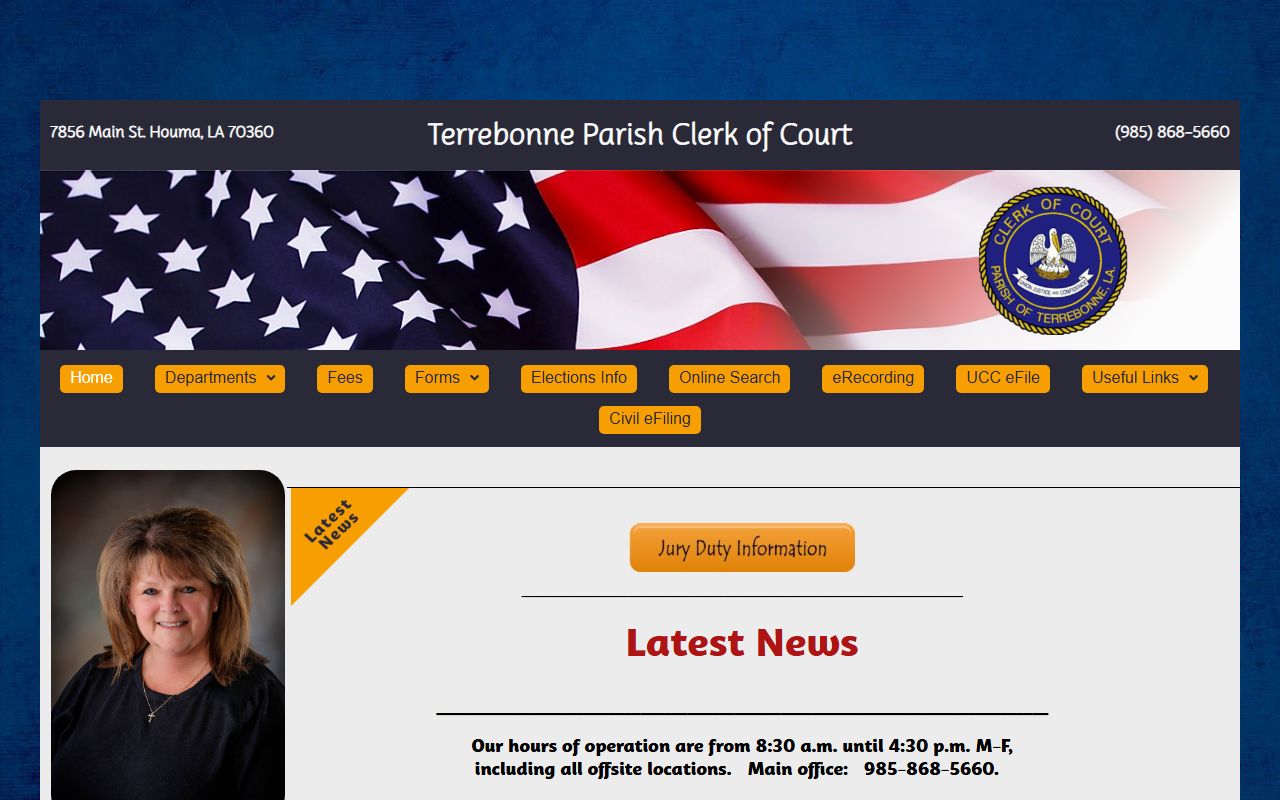 Terrebonne Parish Clerk of Court website for criminal court records
