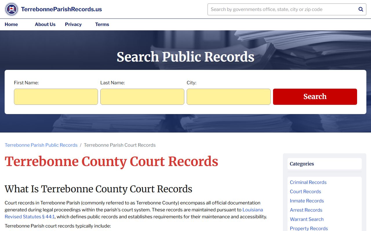 Terrebonne court records search portal for criminal cases