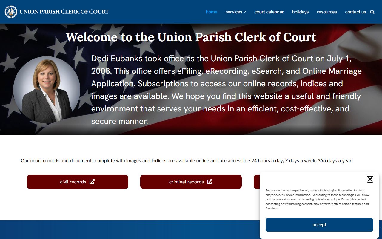 Union Parish Clerk of Court website for criminal court records
