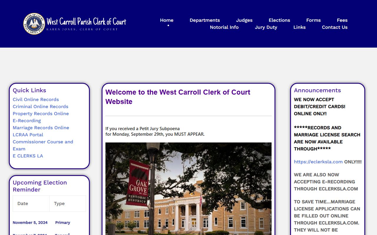 West Carroll Parish Clerk of Court website