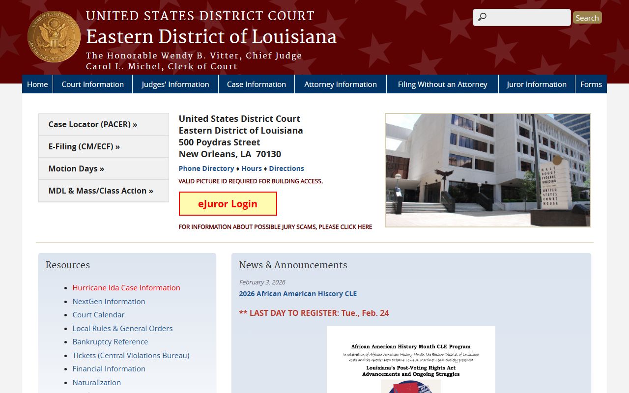Eastern District of Louisiana federal court for criminal court records